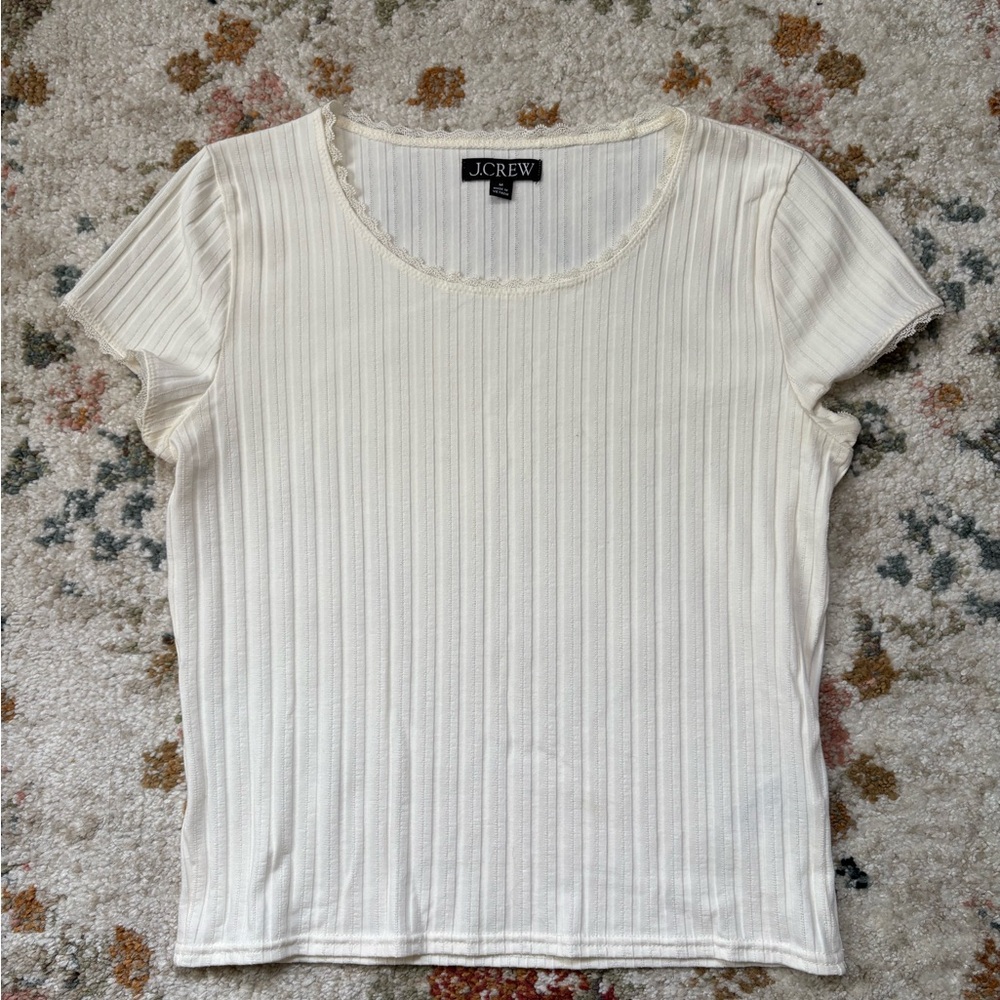 J. Crew Women's Cream Ribbed Top Cotton Blend